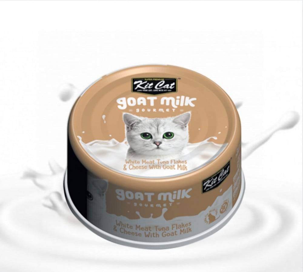 كت كات شرائح التونا البيضاء مع الجبن وحليب الماعز 70غ Kit Cat White Meat Tuna Flakes & Cheese With Goat Milk 70g