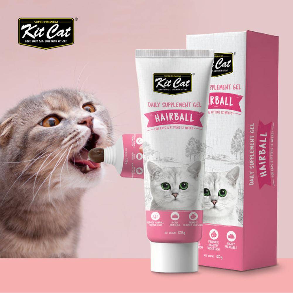 كت كات مكمل غذائي يومي معجون فيتامين للتخلص من كرات الشعر للقطط الصغيرة والبالغة Kit Cat Daily Supplement Gel For Cats & Kittens - Hairball