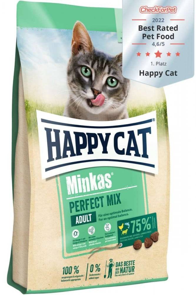 هابي كات مينكاس طعام القطط البالغة - دجاج وسمك ولحم الضأن Happy Cat Minkas Perfect Mix Poultry , Fish & Lamb