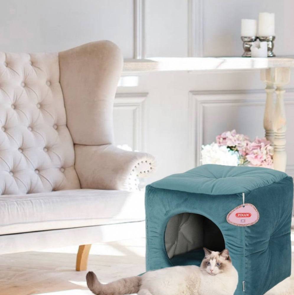 ZOLUX Cube Chesterfield Chambord Cube Cat Bed - Turquoise ZOLUX Cube Chesterfield Chambord - Peacock Green