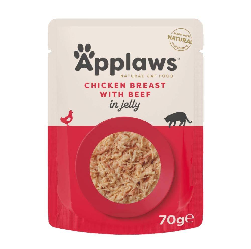 Applaws Cat Pouch Tender Chicken Breast with Beef in Tasty Jelly 70g أبلاوز أظرف طعام رطب للقطط - صدور الدجاج الطري مع لحم البقر في الجلي 70gr