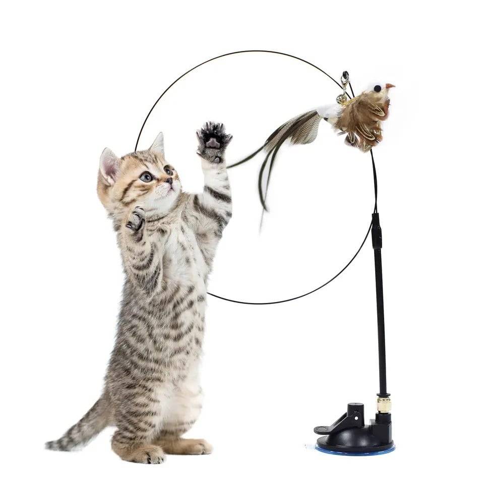 سنارة الريش مع ستاند للتثبيت - العاب قطط تفاعلية Cat Toy Stick