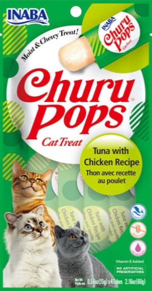اينابا تشورو مكافآت قطط جيلي التونة والدجاج (15جرام4xاظرف) INABA Churu Pops Cat Treats Tuna with Chicken Recipe (4PacksX15)