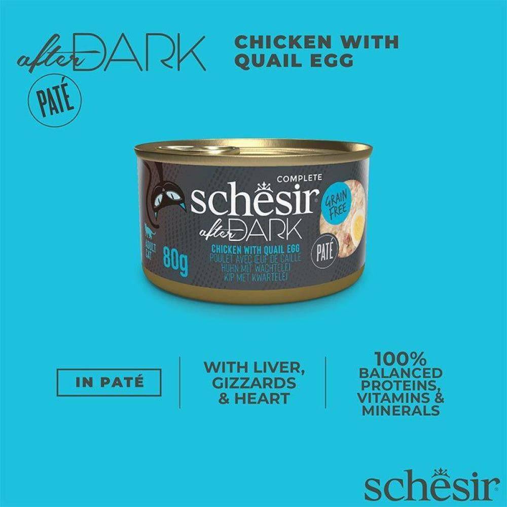 شيزر افتر دارك معلبات الدجاج مع بيض السمان في الباتيه (طعام رطب للقطط البالغة) Schesir After Dark Chicken with Egg Quil in Paté
