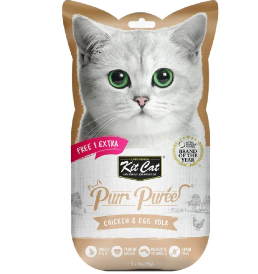 مكافآت قطط كت كات دجاج وصفار البيض Kit Cat Purr Puree Chicken & Egg Yolk