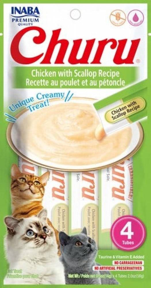 اينابا تشورو هريسة الدجاج مع المحار مكافآت قطط 4x14غ / INABA Churu Chicken with Scallop Flavor 4x14g