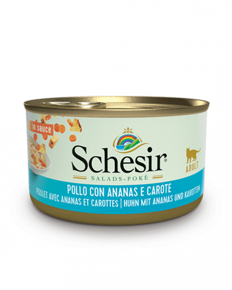 شيزر سلطة بالصلصة دجاج مع الأناناس والجزر (طعام رطب للقطط البالغة) 85غ Schesir Salad in Sauce Chicken with Pineapple & Carrot 85 g