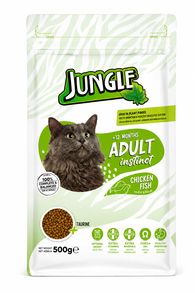 Jungle Adult Dry Cat Food - Chicken & Fish (500g)