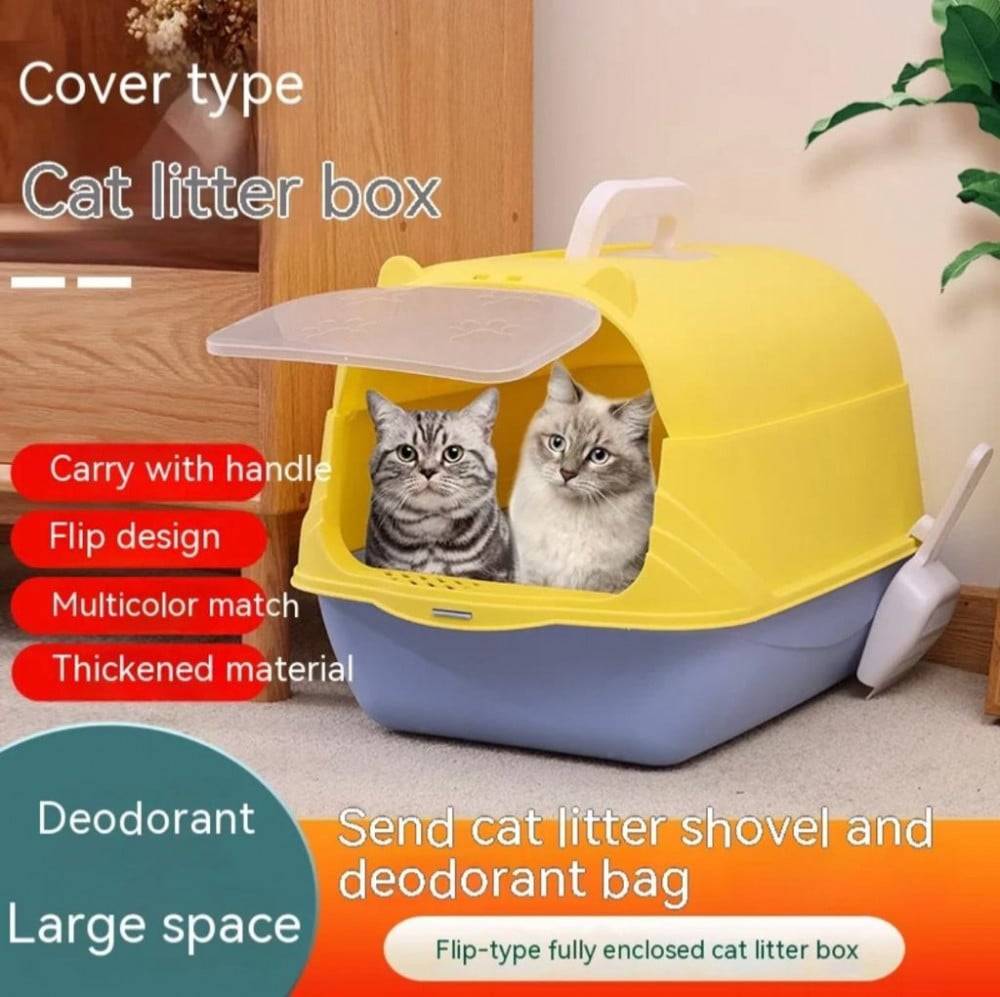 Closed liter box with transparent door and extra scoop - large size