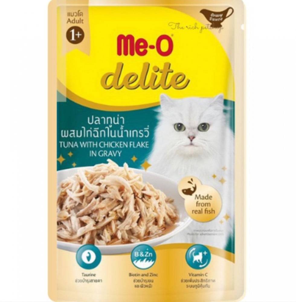 مي أو - أظرف التونة مع الدجاج بطعم المرق 70g x 12Pcs Me-O Delite Tuna with Chicken Flake in Gravy