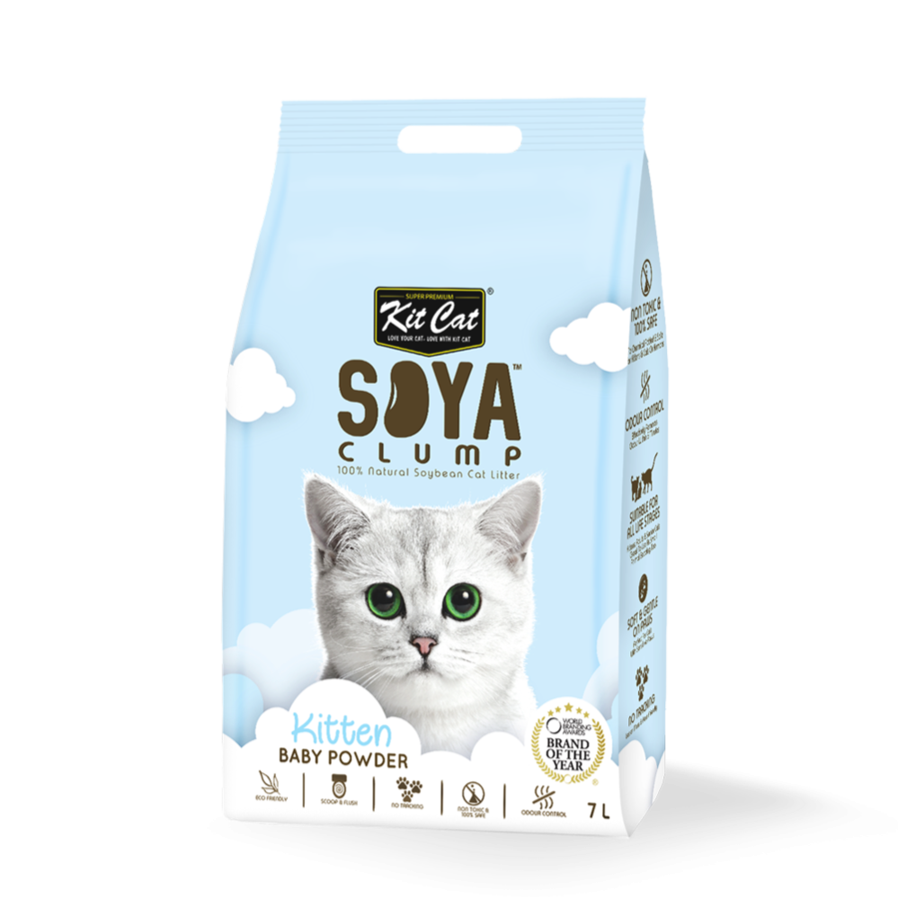 كت كات رمل الصويا بودرة الاطفال للقطط الصغيرة 7 لتر KitCat SoyaClump Litter Baby Powder Kitten 7L