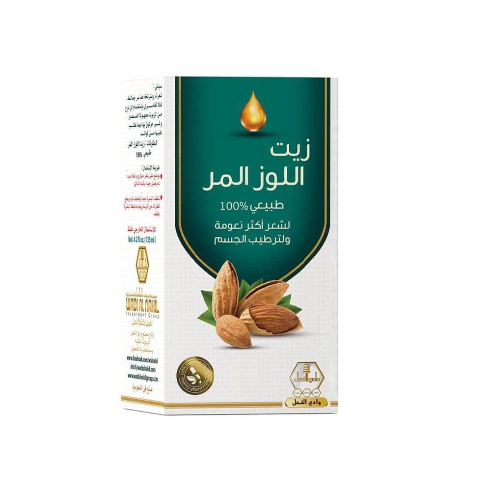 وادي النحل زيت اللوز المر لشعر أكثر نعومه ولترطيب الجسم - 125مل