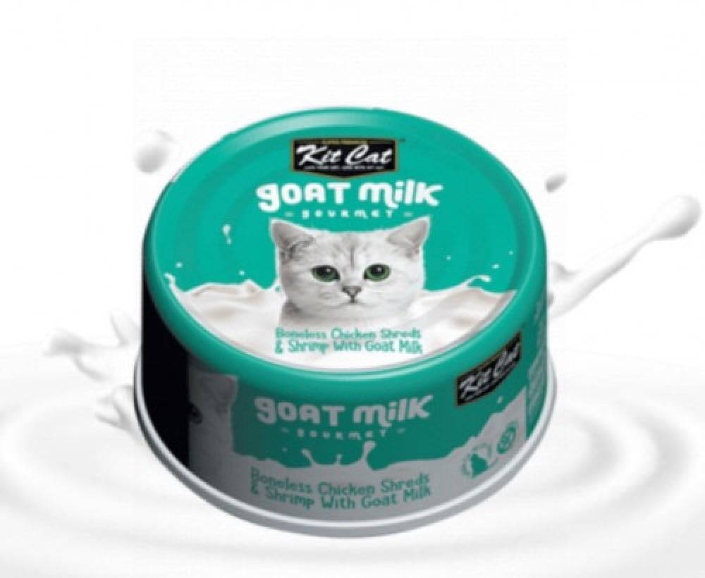 كت كات شرائح الدجاج مع الجمبري وحليب الماعز 70غ Kit Cat Boneless Chicken Shreds & Shrimp With Goat Milk 70g