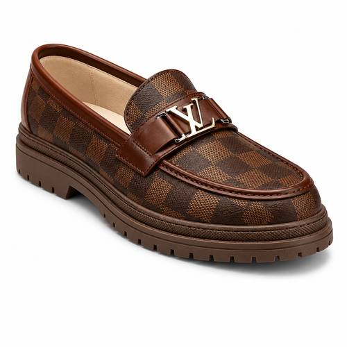 حذاء لوفر رجالي ستايل Louis Vuitton باللون البني المنقوش