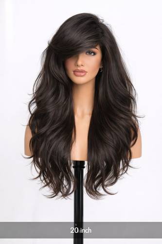 باروكه شعر طبيعي طول20انش كثافه180% قصه مدرجه فروه حرير لون بني
