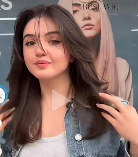 باوركة شعر طبيعى طول 14 انش لون بنى داكن كثافه 180% جذور اماميه  فروة دانتيل