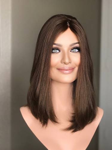 باروكة شعر طبيعي ١٦ انش بني داكن كثافه ٢٣٠٪