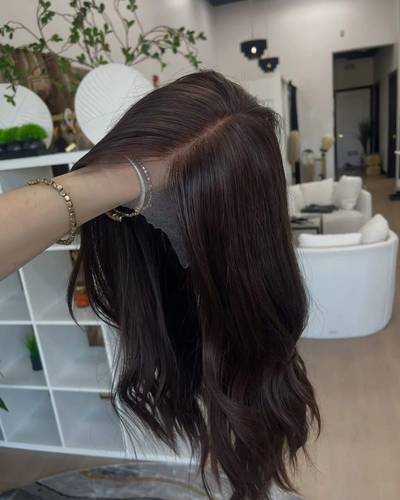 باروكة شعر طبيعي طول ١٤ لون اسود طبيعي فروه دانتلل جذور اماميه