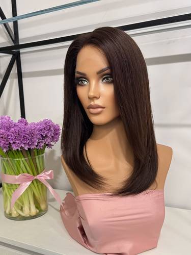 باروكة شعر طبيعي 14 انش لون بني داكن ستريت كثافه ١٥٠% 