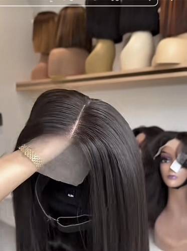 باروكه شعر طبيعي 12انش لون اسود طبيعي مايل للبني استريت جذور اماميه فروة دانتيل
