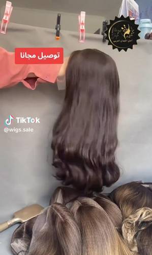 باروكة شعر طبيعي طول 18 لون بني داكن ويفي كثافه 230٪؜ جذور دائرية