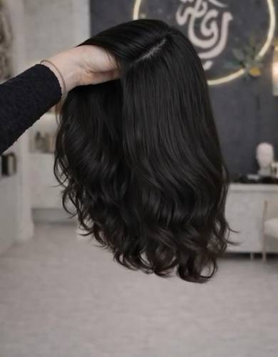 بتروكة شعر طبيعي 12 انش اسود ويفي كثافه ١٥٠% دانتيل 
