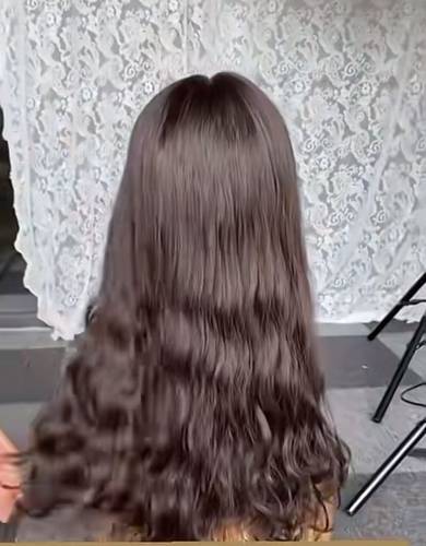 باروكة شعر طبيعي طول 18انش لون اسود طبيعي ويفي مايل للبني 
