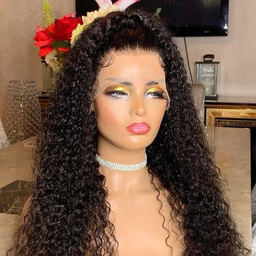 باروكة شعر طبيعي طول 22 انش لون أسود طبيعى جذور اماميه فروة دانتيل استايل كيرلى كثافة 180%