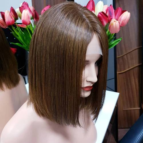 باروكة شعر طبيعى طول 12 إنش لون بنى داكن كثافة 150%