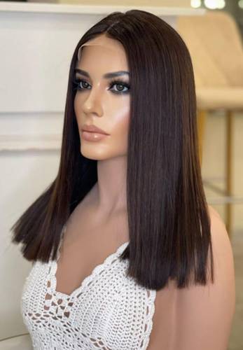 باروكة شعر طبيعى ١٤ انش  لون اسود طبيعي مايل للبني  كثافه ١٥٠ مقاس سمول  