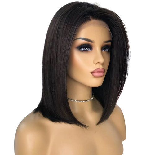 باروكة شعر طبيعي 12 إنش بلون أسود طبيعي – جذور دائرية وفروة دانتيل سويسري كثافة 230