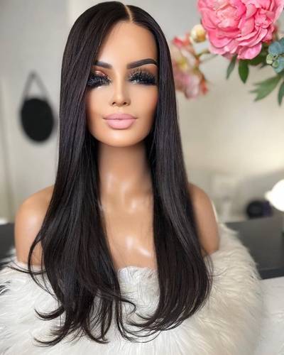 باروكة شعر طبيعي طول 22 انش اسود طبيعى كثافه 180 جذور اماميه