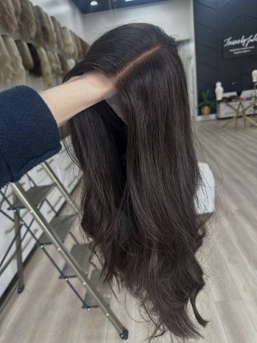 باروكة شعر طبيعي 22 انش لون بني غامق جذور اماميه كثافه متوسطه