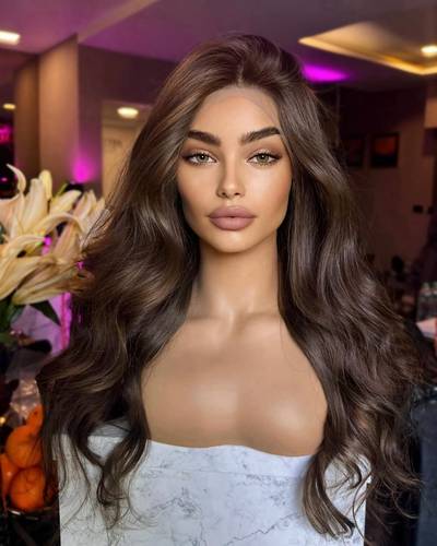 باروكه شعر طبيعي طول 20انش لون بني كثافه180% جذور اماميه