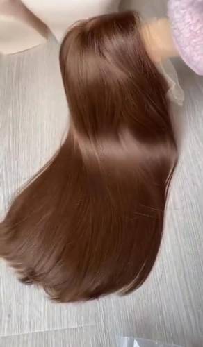باروكة شعر طبيعي طول 18انش كثافه 180لون بني