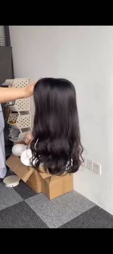 باروكة شعر طبيعي ١٦ انش ويفي جذور أماميه لون اسود طبيعي مقاس ميديم
