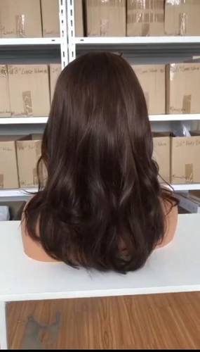 باروكة شعر طبيعى طول 14 انش لون بني داكن كثافه متوسطه
