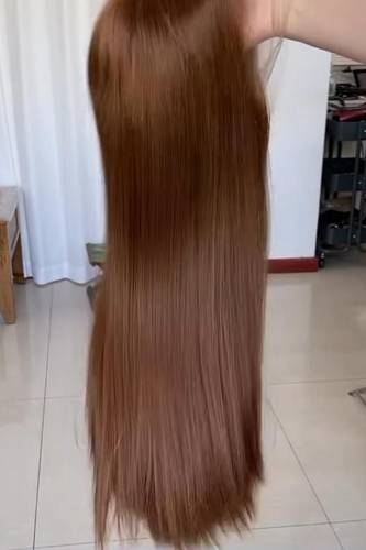 باروكة شعر طبيعي طول ٢٠ انش لون بني غامق