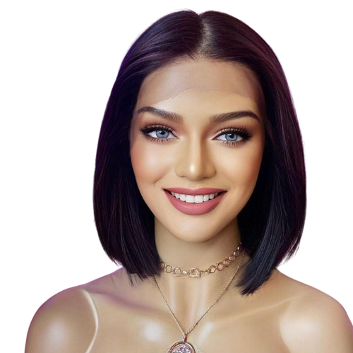 باروكة شعر طبيعي 10 إنش بلون أسود طبيعي – فروة دانتيل سويسري بجذور أمامية وكثافة طبيعية