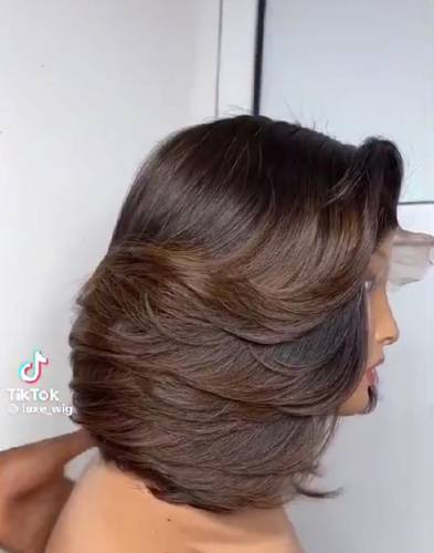باروكة شعر طبيعى طول 12 انش لون بنى غامق كثافة 150 %