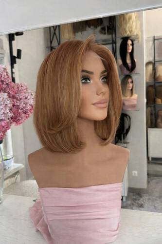 باروكة شعر طبيعي طول ١٠ انش لون بني درجة #6 كثافه طبيعيه جذور أماميه فروة حرير