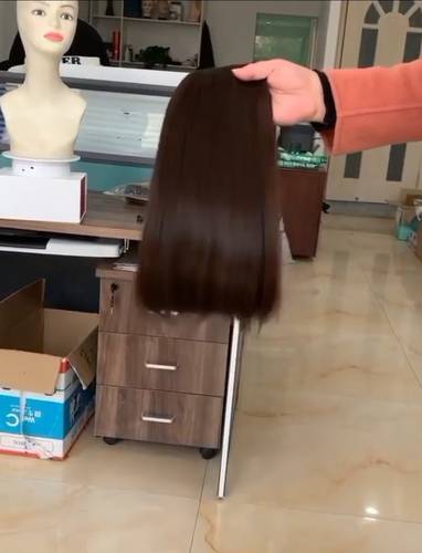 باروكة شعر طبيعي 18انش لون بني داكن جذور اماميه فروة دانتيل فريدوم