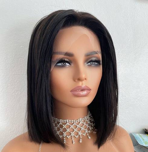 باروكة شعر طبيعي ١٢ انش  كثافه طبيعيه  اسود طبيعي  جذور أمامية  فروة دانتيل  قياس ميديم