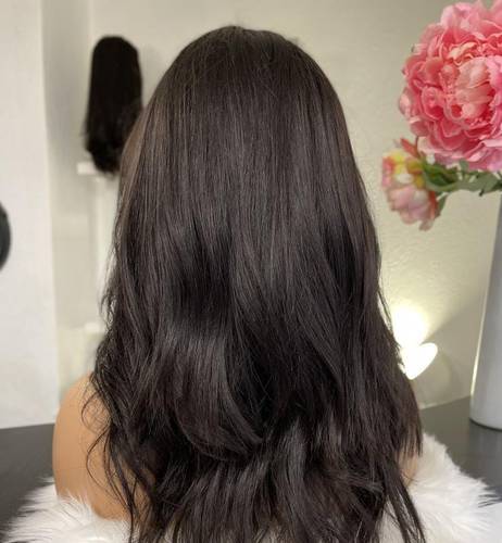 باروكة شعر طبيعي طول 14 انش لون اسود طبيعي  ويڤي جذور اماميه  فروه دانتيل سويسري طبي