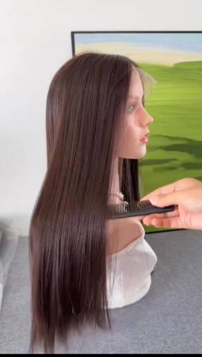 باروكة شعر طبيعي ١٨ انش بني كثافه متوسطه جذور اماميه فروه دانتيل  ١١٠٠ ريال