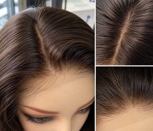 باروكة شعر طبيعي 18 انش لون بني ويفي كثافه ١٨٠% دانتيل طبيعي 