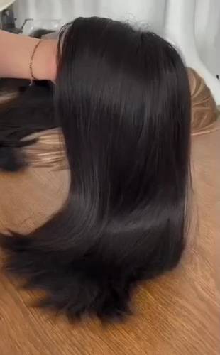 باروكة شعر طبيعي طول ١٤ انش لون  اسود طبيعي استريت