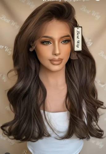 باروكة شعر طبيعي طول ١٨ انش بنى داكن كثافه متوسطه قياس مديم جذور اماميه دانتيل