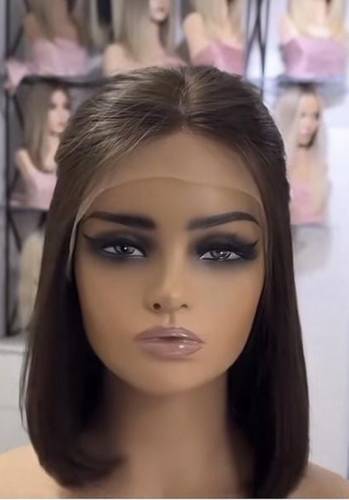باروكه شعر طبيعي طول 12 انش لون بنى فروه دانتيل كثافه طبيعيه مقاس ميديم جذور أماميه