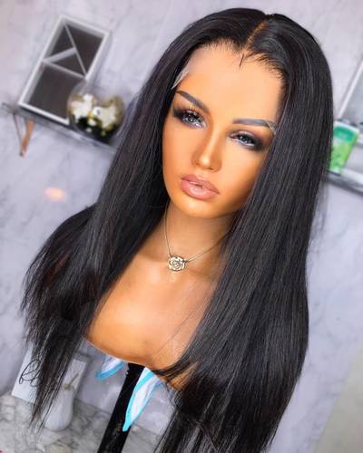 باروكة شعر طبيعي طول 20 انش اسود طبيعي كثافه 180 جذور امامية 